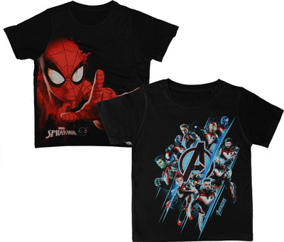 Spiderman Boys Graphic Print Polycotton Regular T Shirt(Black, Pack of 2)