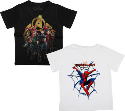 Marvel Avengers Boys Graphic Print Polycotton, Polyester Regular T Shirt(Black, Pack of 2)