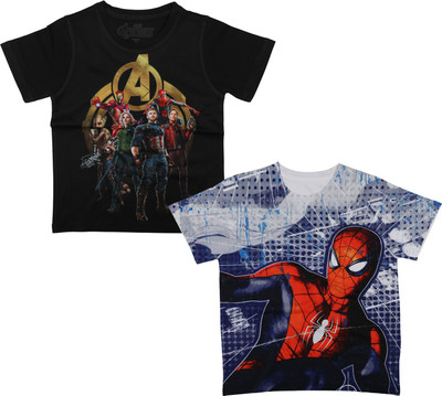 Marvel Avengers Boys Graphic Print Polycotton, Polyester Regular T Shirt(Black, Pack of 2)