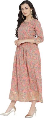 Ankita tex Women Printed Gown Kurta(Pink)