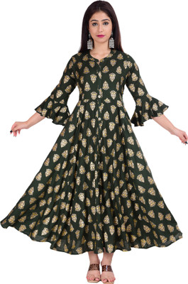 NYAARI Women Printed Anarkali Kurta(Green)