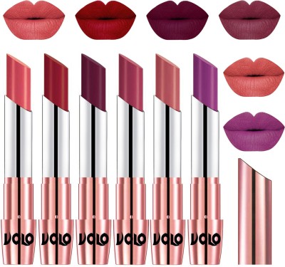 Volo High Pigment Long Stay Cr�me Matte Lipstick Set of 6 Pcs Code-16(Dark Peach, Red, Wine, Rose Pink, Light Peach, Purple, 21 g)