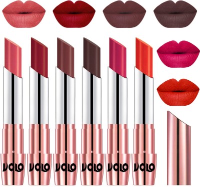 Volo High Pigment Long Stay Cr�me Matte Lipstick Set of 6 Pcs Code-28(Dark Peach, Red, Coffee, Chocolate, Passion Pink, Coral, 21 g)