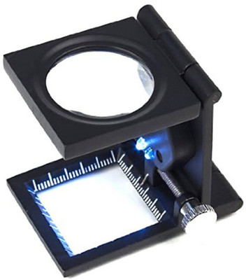 Rangwell Totam 10X Zinc Alloy Metal Folding Pocket LED with Scale Magnifying Glass (Multicolour) Magnifying Magnifying Glass(Black)