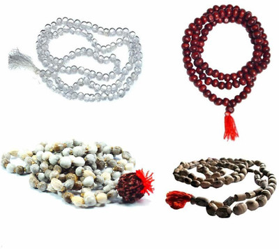 Gemarry Gems 4 Mala Combo of Sphatik mala, Lal Chandan Scented mala, Vaijayanti Mala & Tulsi mala with Free Japa Bag Alloy Chain