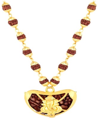 LOTUS RISE Religious Jewellery Loard Shiv Mahakal Locket With Puchmukhi Rudraksha Mala (8MM 36Beads) Gold-plated Plated Wood Chain Gold-plated Plated Brass Chain