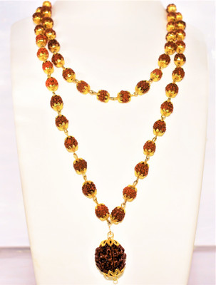 ng gems 5 Mukhi Rudraksha Golden Cap with 54 beads Golden Cap Mala Of 5 Mukhi Rudraksha Gold-plated Plated Wood Chain