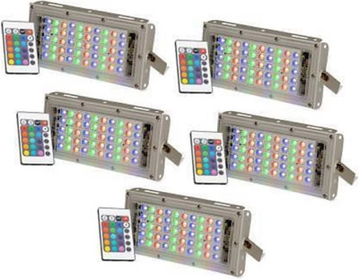 Medaline 50 Watt v22 Ultra Thin Rgb Slim Ip66 LED Flood Outdoor Light Cool White Waterproof Pack of 5 Flood Light Outdoor Lamp(Black)