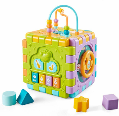 himanshu tex Activity Cube with Blocks Piano Clock Mirror Music & Light Learning Musical Toys(Blue)
