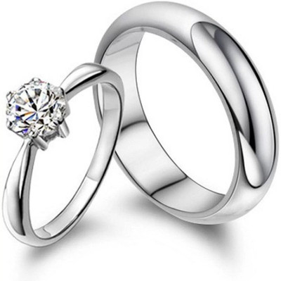 Silver Creations Adjustable Couple band ring set Alloy Cubic Zirconia Silver Plated Ring Set