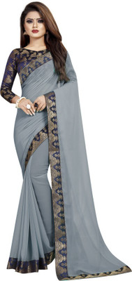 Queen worth Solid/Plain Bollywood Georgette Saree(Grey)