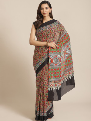 LIBAS Printed Daily Wear Pure Cotton Saree(Red)
