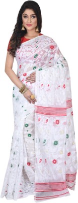 Nilu's Collection Woven Jamdani Cotton Silk Saree(White)