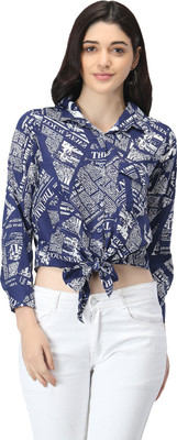 4M SALES Casual 3/4 Sleeve Printed Women Blue Top
