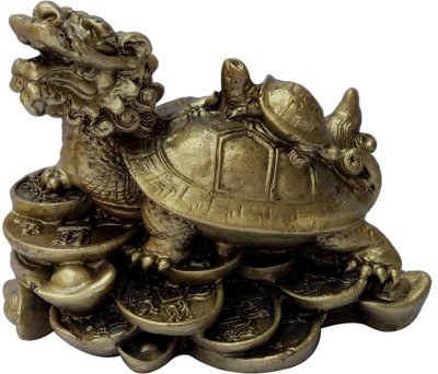 Vastu Art Vastu / Feng Shui /Big Dragon Tortoise With Child For Health, Wealth & Prosperity Decorative Showpiece  -  10 cm(Polyresin, Gold)