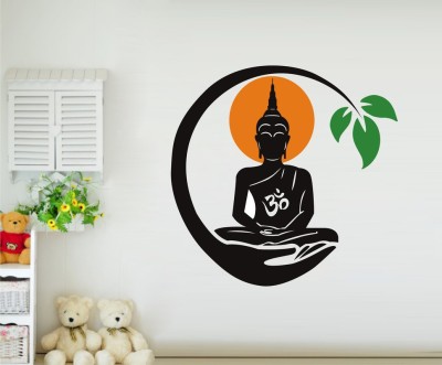 LAKSHIT ENTERPRISES 90 cm Abstract decorative religious peaceful under the tree buddha multicolor wall sticker for home decor (pvc vinyl covering area 75cm X 75cm ) Self Adhesive Sticker(Pack of 1)
