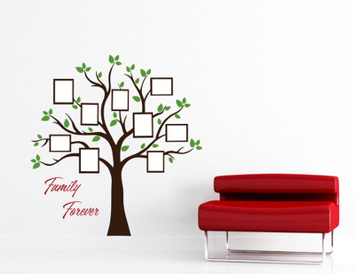 JNM Enterprise 60 cm abstract family frame photo tree leaves multicolor wall sticker for home decor (pvc vinyl multicolor ) Reusable Sticker(Pack of 1)