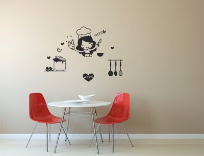 LAKSHIT ENTERPRISES 60 cm black decal decorative loveing hearts cute cartoon girl spoon wall sticker for home kitchen sticker (pvc vinyl covering area 90cm X 65cm ) Self Adhesive Sticker(Pack of 1)