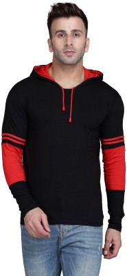 IESHNE LIFESTYLE Solid Men Hooded Neck Red, Black T-Shirt