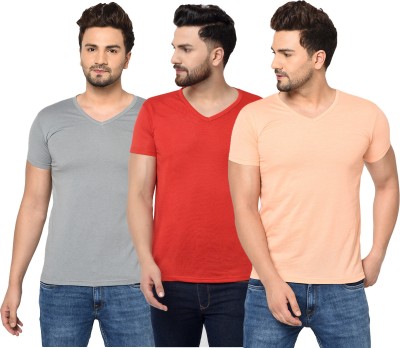 Jangoboy Solid Men V Neck Red, Beige, Grey T-Shirt