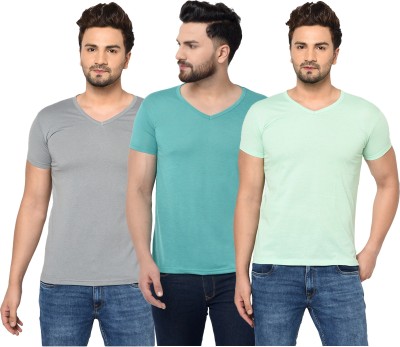 Jangoboy Solid Men V Neck Light Blue, Grey, Light Green T-Shirt