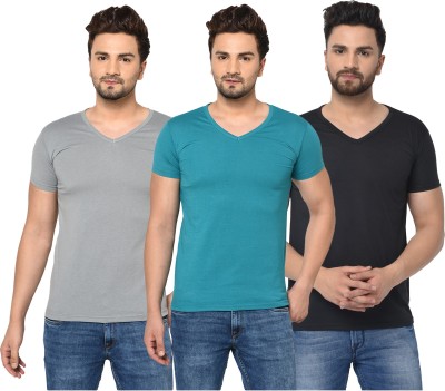 Jangoboy Solid Men V Neck Blue, Black, Grey T-Shirt