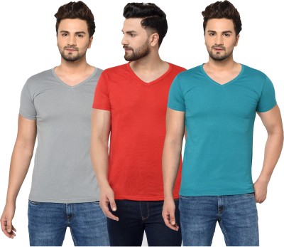 Jangoboy Solid Men V Neck Red, Blue, Grey T-Shirt