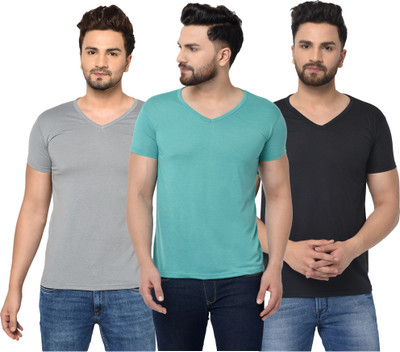 Tivy Solid Men V Neck Multicolor T-Shirt