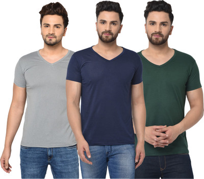 Tivy Solid Men V Neck Multicolor T-Shirt