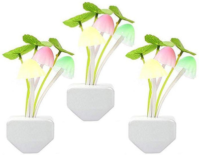 Aradent Mushroom Shape Auto On/Off Sensor LED Color Changing Light Power Save Night Lamp(White, Pack of 3) Night Lamp(11 cm, White)