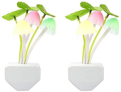 Aradent Mushroom Shape Auto On/Off Sensor LED Color Changing Light Power Save Night Lamp(White, Pack of 2) Night Lamp(11 cm, White)