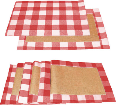 BIRDWING Rectangular Pack of 6 Table Placemat(Red, White, Cotton, Jute)