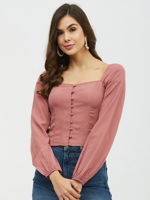 HARPA Casual Full Sleeve Solid Women Pink Top
