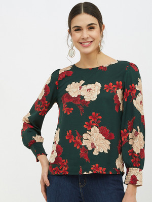 HARPA Casual 3/4 Sleeve Printed Women Green Top