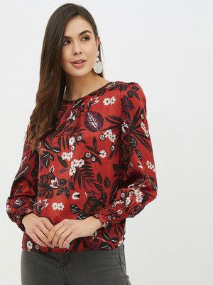 HARPA Casual Full Sleeve Printed Women Red Top