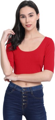 V Star Casual Half Sleeve Solid Women Red Top