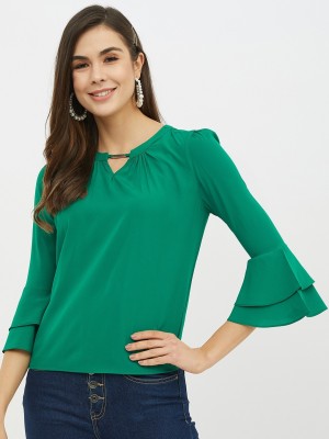 HARPA Casual 3/4 Sleeve Solid Women Green Top