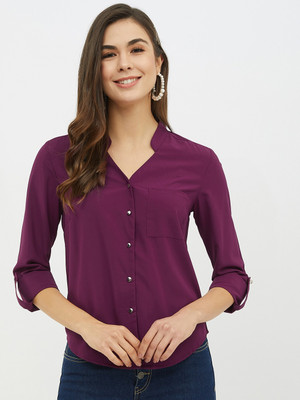 HARPA Casual 3/4 Sleeve Solid Women Maroon Top