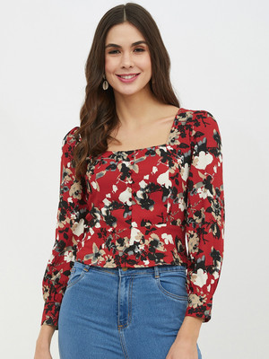 HARPA Casual Full Sleeve Printed Women Red Top