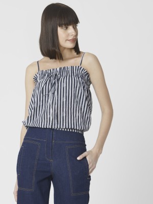 VERO MODA Casual Sleeveless Striped Women Blue Top