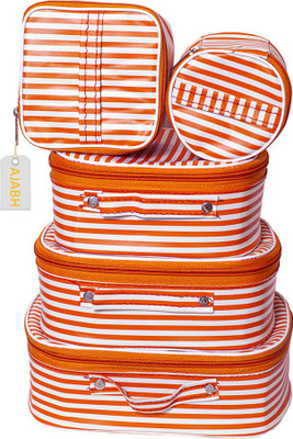 Ajabh High Quality Multipurpose Set Of 5 Pc Cosmetic Storage Box Vanity Box With Mackup Kit Storage Box / Mackup Organizer Vanity Box(Orange, White)