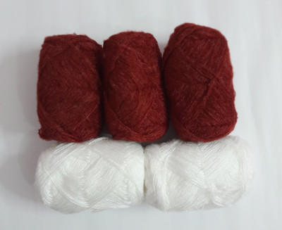 M H N CREATION ORIGINAL_3_PLY_KNITTING_WOOL_WHITE_MAROON_COMBO_(SET OF 5 )