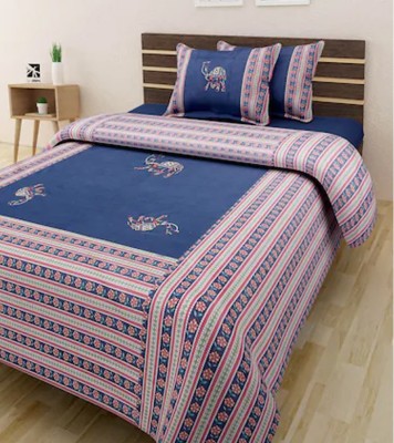 MOXIE 300 TC Cotton King Animal Flat Bedsheet(Pack of 1, Dark Blue)