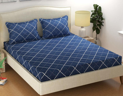 CASTIQA 150 TC Microfiber Double Checkered Flat Bedsheet(Pack of 1, Blue Check)