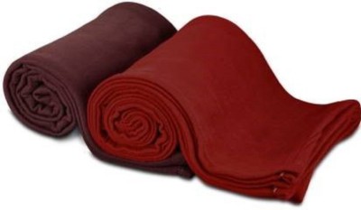 Comfytouch Solid Double Fleece Blanket for  AC Room(Polyester, Red, Brown)