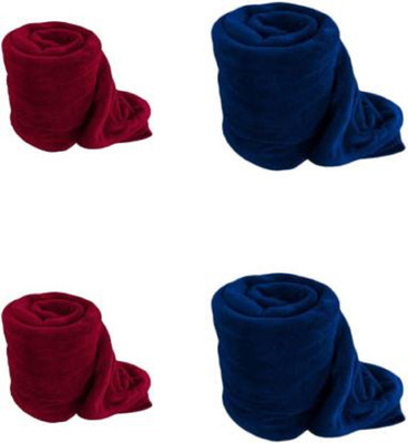 Comfytouch Solid Double Fleece Blanket for  AC Room(Polyester, Maroon, Blue)