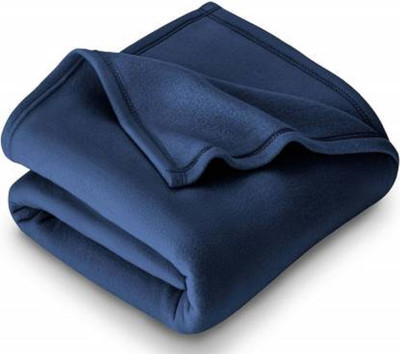 Comfytouch Solid Double Fleece Blanket for  AC Room(Polyester, Blue)