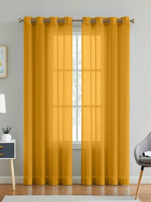 LINENWALAS 213.36 cm (7 ft) Cotton Semi Transparent Door Curtain (Pack Of 2)(Solid, Mustard Cotton Linen)