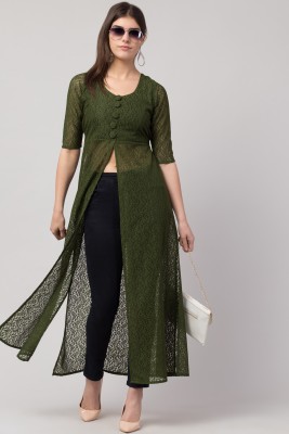 Lilyn Casual Half Sleeve Lace Women Dark Green Top