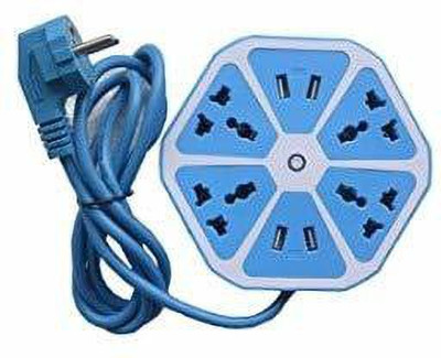 VARNA Hexagon Electrical Extension Cord 4 Surge Power Socket with 4 USB Port for Computer with 6 ft. Wire Protector Spike Strip Guard 10 A Five Pin Socket